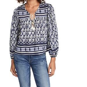 Hunter Bell Ariana Top Light Blue Navy Silk Cotton Oversized XS